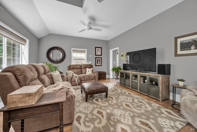 3371 Crystal Ct, Napa, CA 94558 - living area featuring a ceiling fan, plenty of natural light, light wood-style floors, and lofted ceiling