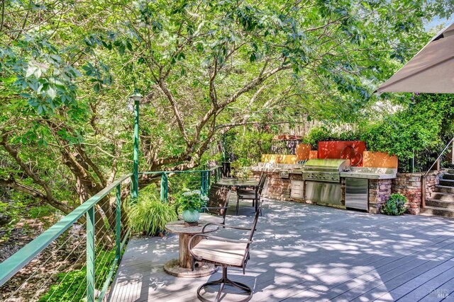 3371 Crystal Ct, Napa, CA 94558 - wooden terrace with grilling area and an outdoor kitchen