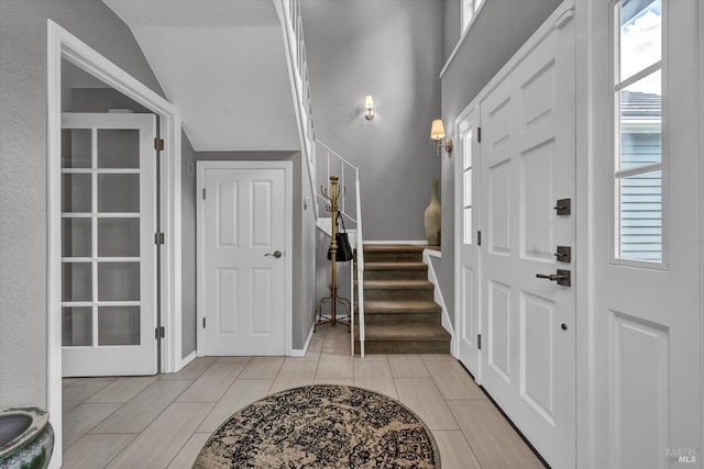 3371 Crystal Ct, Napa, CA 94558 - entrance foyer with stairs, healthy amount of natural light, and vaulted ceiling