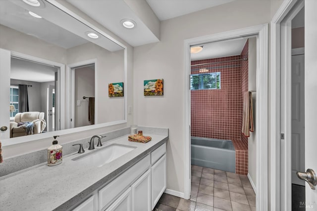 3371 Crystal Ct, Napa, CA 94558 - full bath with tile patterned flooring, vanity, baseboards, shower / bath combination, and recessed lighting