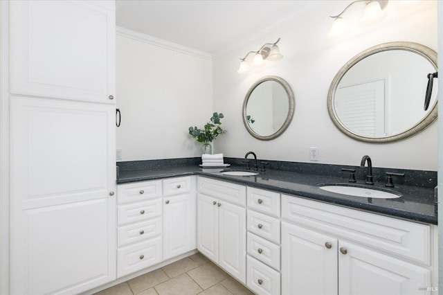 4078 Tokay Dr, Napa, CA 94558 - bathroom featuring crown molding, tile patterned floors, and double vanity