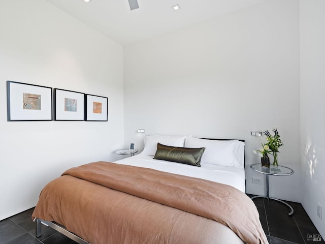 8909 Mill Creek Rd, Healdsburg, CA 95448 - bedroom featuring dark tile patterned flooring and ceiling fan