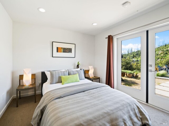 8909 Mill Creek Rd, Healdsburg, CA 95448 - carpeted bedroom with access to exterior and recessed lighting