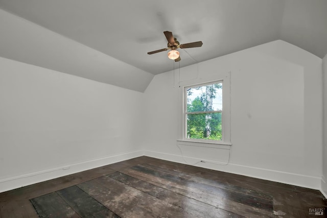 1466 Cooper Rd, Sebastopol, CA 95472 - additional living space featuring lofted ceiling, baseboards, dark wood-style floors, and a ceiling fan
