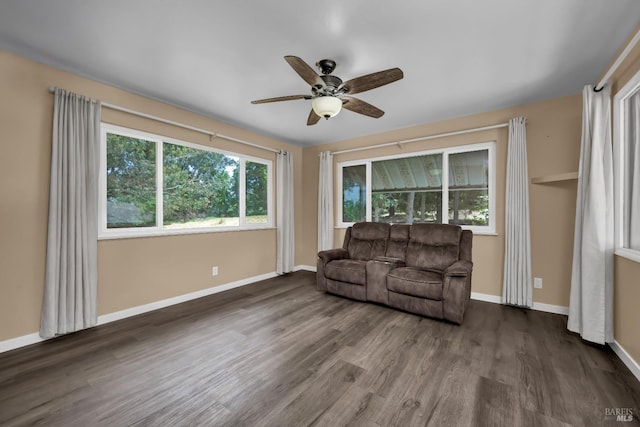 1466 Cooper Rd, Sebastopol, CA 95472 - living room featuring ceiling fan, wood finished floors, and baseboards