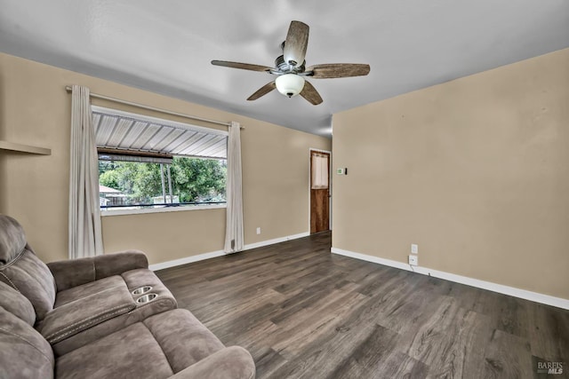 1466 Cooper Rd, Sebastopol, CA 95472 - living room with a ceiling fan, dark wood-type flooring, and baseboards
