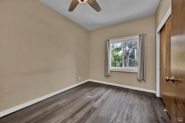 1466 Cooper Rd, Sebastopol, CA 95472 - unfurnished bedroom featuring baseboards, dark wood-style floors, a closet, and a ceiling fan