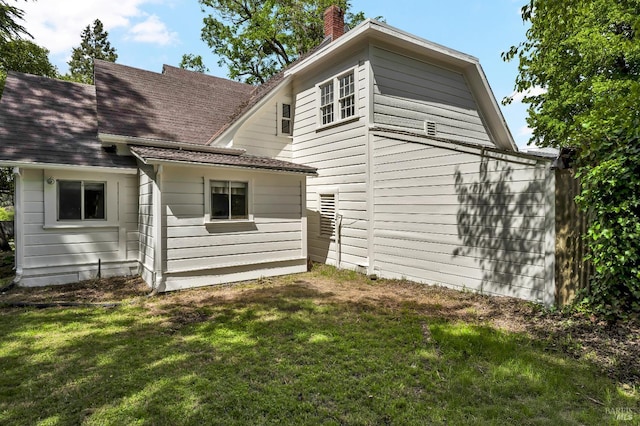 1466 Cooper Rd, Sebastopol, CA 95472 - rear view of property with a yard, a shingled roof, and a chimney