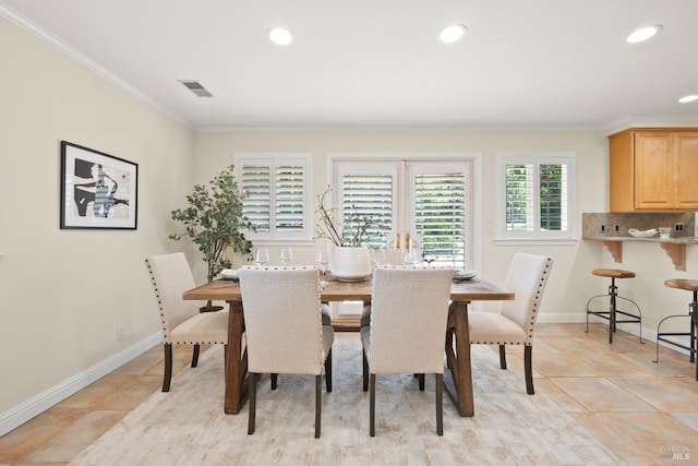 6 Tyler St, Novato, CA 94947 - dining space featuring crown molding, recessed lighting, baseboards, and light tile patterned flooring