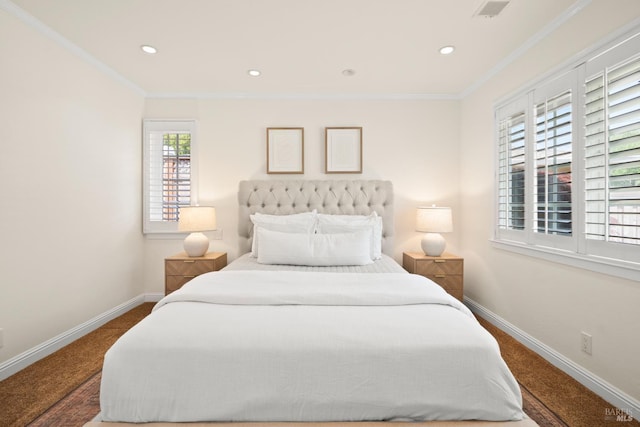 6 Tyler St, Novato, CA 94947 - bedroom with carpet flooring, baseboards, crown molding, and recessed lighting