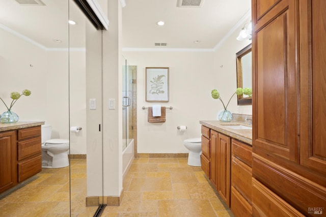 6 Tyler St, Novato, CA 94947 - full bathroom featuring toilet, stone tile flooring, crown molding, vanity, and baseboards