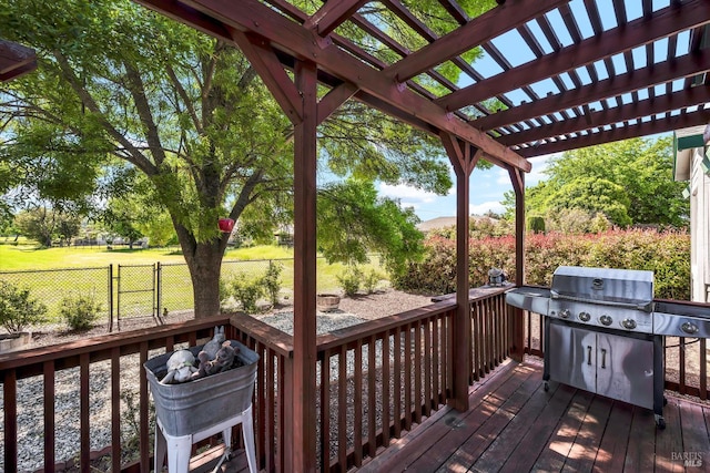 17962 Bunker Rd, Hidden Valley Lake, CA 95467 - wooden deck with a pergola, a fenced backyard, and grilling area