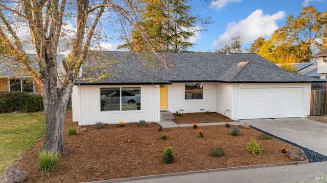 8017 Washington Ave, Sebastopol, CA 95472 - view of front of home with an attached garage, a shingled roof, and driveway