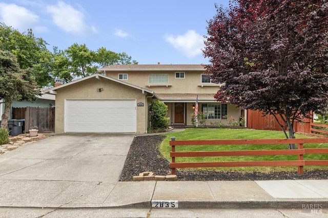 2835 Owens St, Fairfield, CA 94534 - traditional-style home featuring stucco siding, a garage, driveway, and covered porch