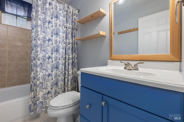2835 Owens St, Fairfield, CA 94534 - full bathroom featuring toilet, vanity, shower / tub combo, and tile patterned floors
