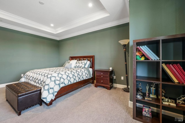 2056 Parsons Dr, Fairfield, CA 94533 - bedroom with carpet floors, crown molding, a tray ceiling, baseboards, and recessed lighting
