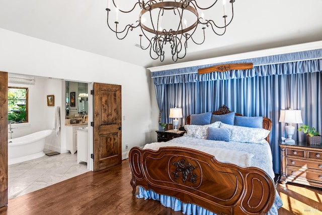 7035 Silverado Trl, Napa, CA 94558 - bedroom with a chandelier and ensuite bath