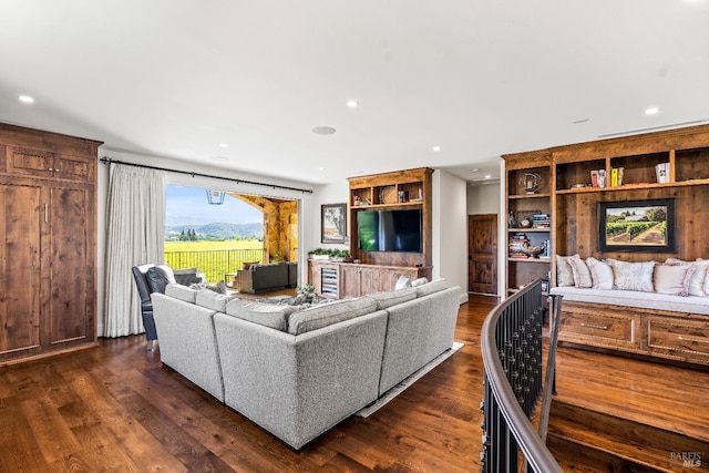7035 Silverado Trl, Napa, CA 94558 - living area featuring dark wood-style floors and recessed lighting