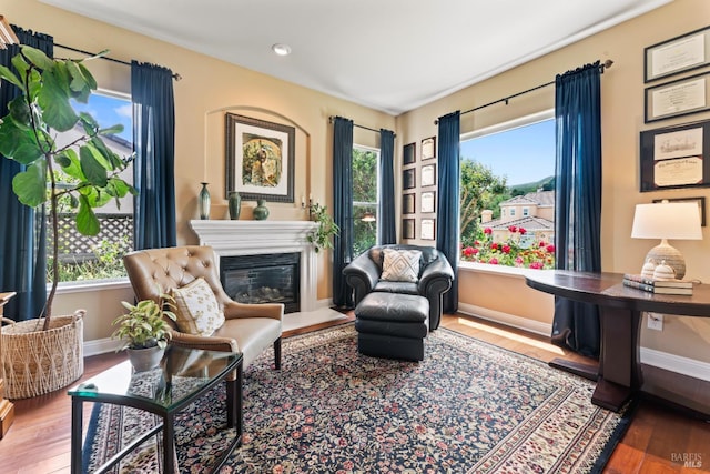 1261 Landmark Dr, Vallejo, CA 94591 - sitting room with wood finished floors, a glass covered fireplace, baseboards, and recessed lighting