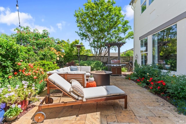 1261 Landmark Dr, Vallejo, CA 94591 - view of patio / terrace with an outdoor living space with a fire pit and fence