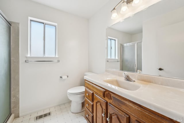543 Sandy Way, Benicia, CA 94510 - full bathroom with tile patterned floors, a stall shower, toilet, vanity, and baseboards