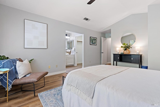 358 Paddlewheel Dr, Vallejo, CA 94591 - bedroom featuring light wood-type flooring, lofted ceiling, baseboards, a ceiling fan, and a spacious closet