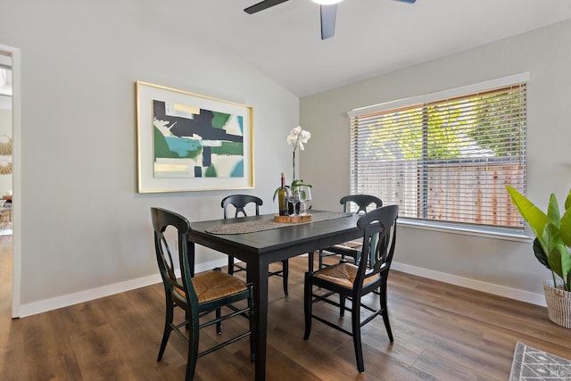358 Paddlewheel Dr, Vallejo, CA 94591 - dining room featuring lofted ceiling, wood finished floors, plenty of natural light, a ceiling fan, and baseboards