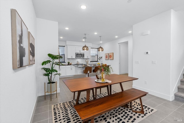336 Pear Tree Ln Unit D, Napa, CA 94558 - dining space with stairs, light tile patterned floors, baseboards, and recessed lighting