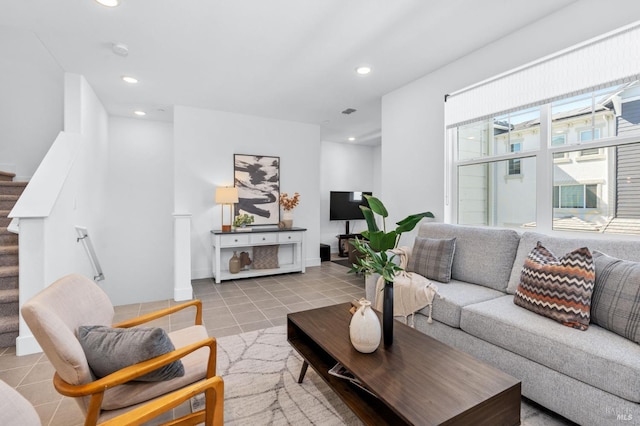 336 Pear Tree Ln Unit D, Napa, CA 94558 - tiled living room with stairway and recessed lighting