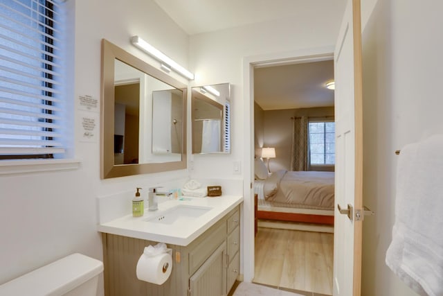 391 Tahoe Woods Blvd, Tahoe City, CA 96145 - bathroom with toilet, connected bathroom, vanity, and wood finished floors