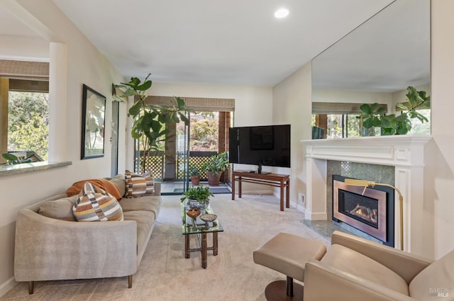 1910 Mar W St, Tiburon, CA 94920 - living area with carpet, plenty of natural light, baseboards, and recessed lighting