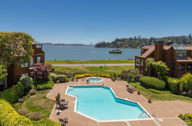1910 Mar W St, Tiburon, CA 94920 - community pool with a hot tub, a water view, and a patio area