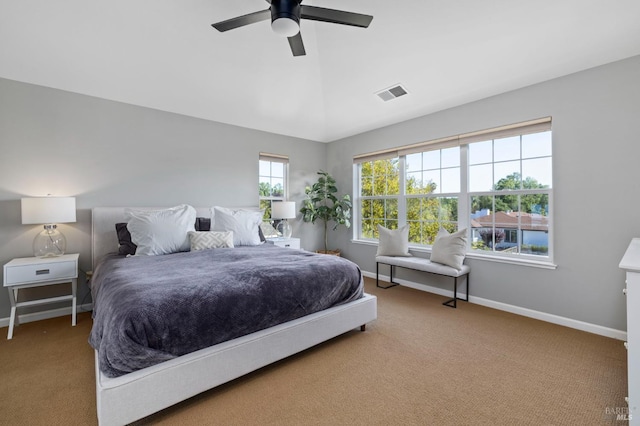 2817 Windmill Dr, Santa Rosa, CA 95403 - bedroom featuring carpet floors, baseboards, a ceiling fan, and lofted ceiling