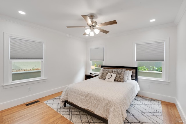 33 Romine Way, Vallejo, CA 94591 - bedroom with baseboards, crown molding, light wood finished floors, recessed lighting, and a ceiling fan