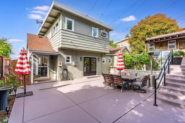 33 Romine Way, Vallejo, CA 94591 - back of house with a patio, french doors, stucco siding, stairway, and fence