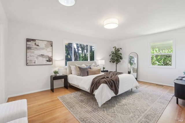 1400 High School Rd, Sebastopol, CA 95472 - bedroom with multiple windows, light wood finished floors, and baseboards