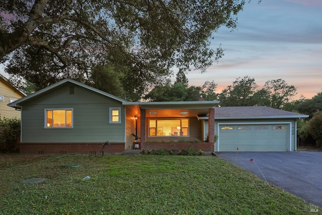1400 High School Rd, Sebastopol, CA 95472 - ranch-style house featuring asphalt driveway, a garage, and a lawn
