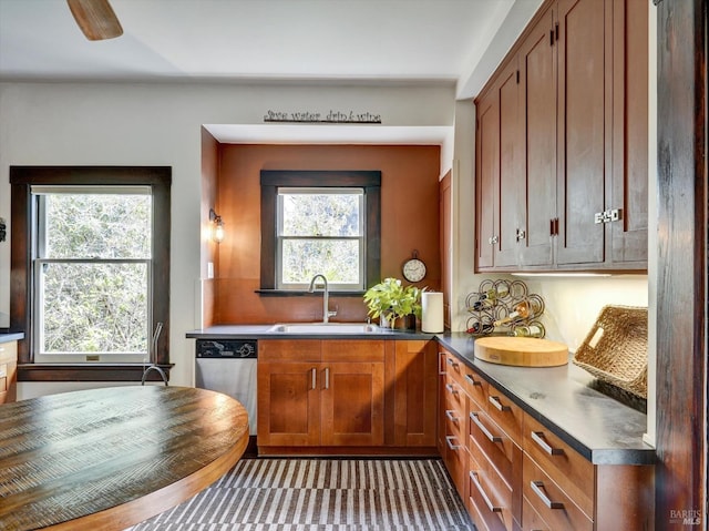 1011 Georgia St, Vallejo, CA 94590 - kitchen featuring a sink, dishwasher, plenty of natural light, and brown cabinets