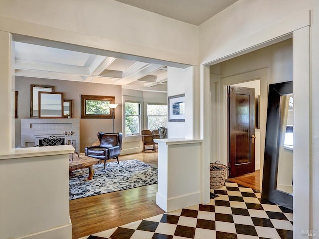 1011 Georgia St, Vallejo, CA 94590 - hall with beam ceiling, tile patterned floors, and coffered ceiling
