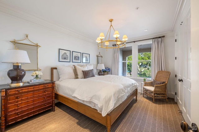 17256 7th St E, Sonoma, CA 95476 - carpeted bedroom featuring crown molding and a chandelier