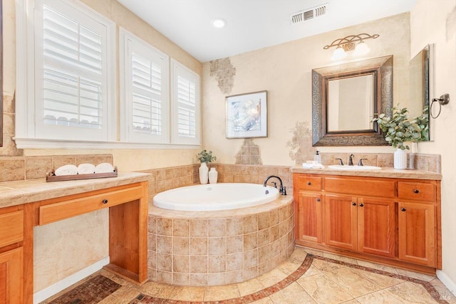 201 Red Pheasant Dr, Vacaville, CA 95687 - full bath featuring inlaid floor details, a bath, vanity, and recessed lighting