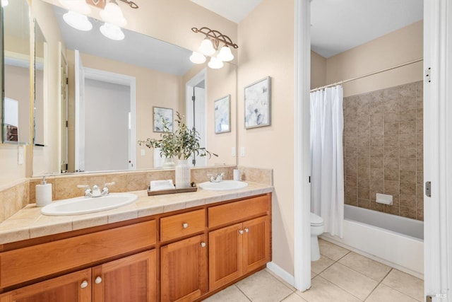 201 Red Pheasant Dr, Vacaville, CA 95687 - bathroom with tile patterned floors, double vanity, toilet, and shower / bath combination with curtain