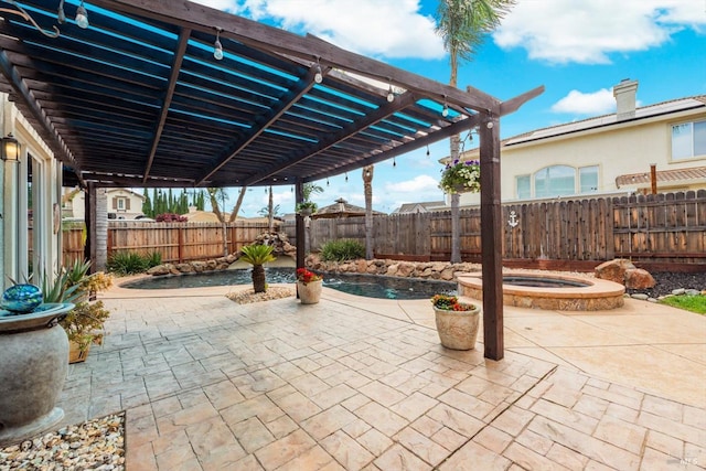 201 Red Pheasant Dr, Vacaville, CA 95687 - view of patio / terrace featuring an in-ground hot tub, a pergola, and a fenced backyard