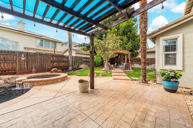 201 Red Pheasant Dr, Vacaville, CA 95687 - view of patio / terrace with a fenced backyard, a pergola, and a pool with connected hot tub