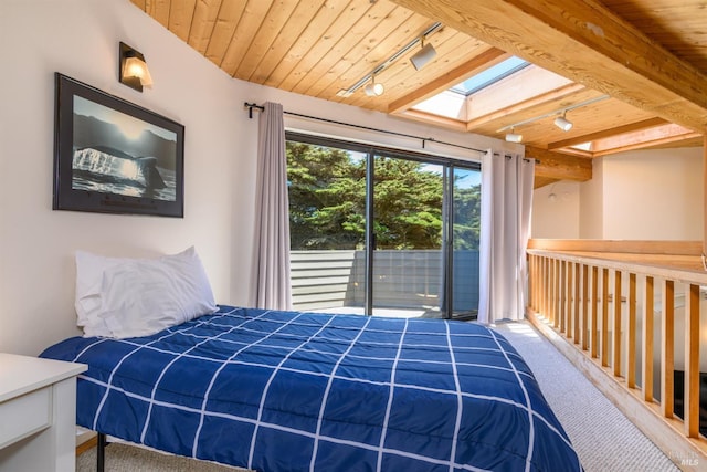 41923 Mizzen Mast, The Sea Ranch, CA 95497 - unfurnished bedroom with carpet floors, a skylight, rail lighting, wooden ceiling, and access to outside
