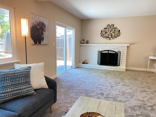 312 Dahlia St, Fairfield, CA 94533 - carpeted living room featuring a fireplace, plenty of natural light, and baseboards