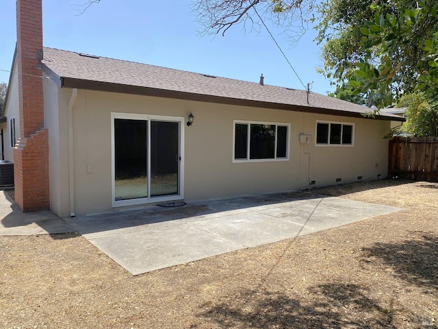 312 Dahlia St, Fairfield, CA 94533 - back of house with a shingled roof, a chimney, a patio, and crawl space