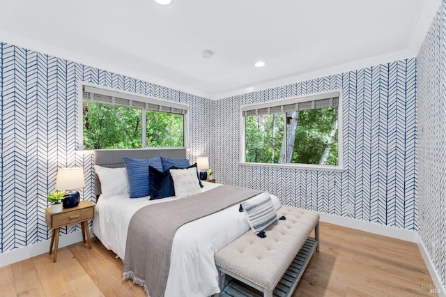 4512 Dry Creek Rd, Napa, CA 94558 - bedroom featuring wallpapered walls, light wood finished floors, and recessed lighting