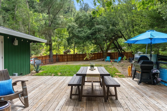 4512 Dry Creek Rd, Napa, CA 94558 - deck featuring outdoor dining area, a fenced backyard, grilling area, and view of scattered trees