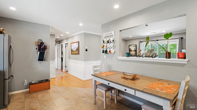 1295 Marian Way, Petaluma, CA 94954 - dining room with recessed lighting, crown molding, and wainscoting